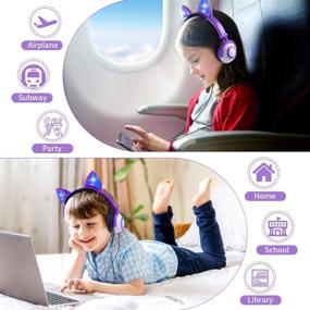 img 3 attached to 🦊 Lobkin Kids Headphones: Cute Fox Ear Foldable Over Ear for Boys and Girls, Adjustable 85dB Volume Control, LED Light, perfect for Online Class/Tablet/TV/PC/Phone Headphones