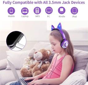 img 1 attached to 🦊 Lobkin Kids Headphones: Cute Fox Ear Foldable Over Ear for Boys and Girls, Adjustable 85dB Volume Control, LED Light, perfect for Online Class/Tablet/TV/PC/Phone Headphones
