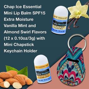 img 3 attached to 👄 Chap Ice Essential Mini Lip Balm SPF15 Extra Moisture Vanilla Mint and Almond Swirl Flavors with Mini Chapstick Keychain Holder — Lip Therapy Bundle Moisturizer for Dry Chapped Lips, 12 x 0.10oz (3g)