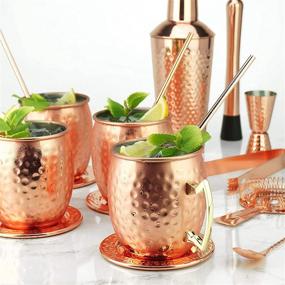 img 2 attached to 🎁 Complete 25PC Gift Set: PG Ultimate Moscow Mule Stainless Steel Copper Plated, including 3pc Cocktail Shaker, 4x Mugs, 4x Straws, 4x Cocktail Picks, Straw Cleaner, 4x Coaster, Strainer, Tongs, Muddler, Jigger, Stirrer