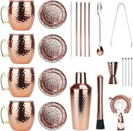 🎁 complete 25pc gift set: pg ultimate moscow mule stainless steel copper plated, including 3pc cocktail shaker, 4x mugs, 4x straws, 4x cocktail picks, straw cleaner, 4x coaster, strainer, tongs, muddler, jigger, stirrer logo