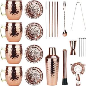 img 4 attached to 🎁 Complete 25PC Gift Set: PG Ultimate Moscow Mule Stainless Steel Copper Plated, including 3pc Cocktail Shaker, 4x Mugs, 4x Straws, 4x Cocktail Picks, Straw Cleaner, 4x Coaster, Strainer, Tongs, Muddler, Jigger, Stirrer