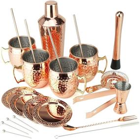 img 3 attached to 🎁 Complete 25PC Gift Set: PG Ultimate Moscow Mule Stainless Steel Copper Plated, including 3pc Cocktail Shaker, 4x Mugs, 4x Straws, 4x Cocktail Picks, Straw Cleaner, 4x Coaster, Strainer, Tongs, Muddler, Jigger, Stirrer