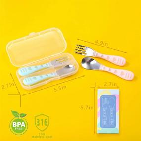 img 1 attached to 🍽️ Premium Stainless Steel Toddler Flatware Set with Travel Cases - 2 Sets of Baby Forks and Spoons for Self Feeding - Blue & Pink Utensils for Easy Carrying