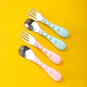 img 2 attached to 🍽️ Premium Stainless Steel Toddler Flatware Set with Travel Cases - 2 Sets of Baby Forks and Spoons for Self Feeding - Blue & Pink Utensils for Easy Carrying