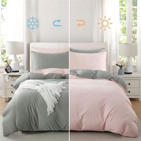 img 4 attached to Reversible Soft Washed Microfiber Duvet Cover Set - All Season, Queen Size with Zipper Closure, 3 Pieces Including 1 Duvet Cover 90x90 inches and 2 Pillow Shams in Grey/Pink for Optimal Warmth & Cooling Experience