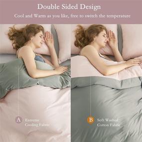 img 3 attached to Reversible Soft Washed Microfiber Duvet Cover Set - All Season, Queen Size with Zipper Closure, 3 Pieces Including 1 Duvet Cover 90x90 inches and 2 Pillow Shams in Grey/Pink for Optimal Warmth & Cooling Experience