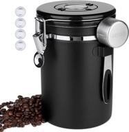 ☕ airtight stainless steel coffee canisters with scoop, date tracker & co2 valve - 61fl oz, black логотип