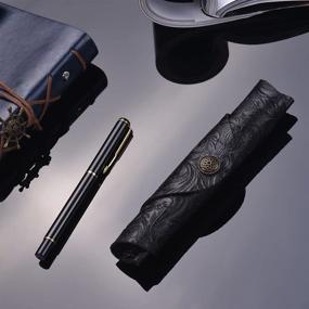 img 2 attached to 🖋️ Timeless Elegance: Handcrafted Leather Pen Holder Sleeve in Black Carved Cowhide