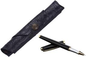 img 1 attached to 🖋️ Timeless Elegance: Handcrafted Leather Pen Holder Sleeve in Black Carved Cowhide