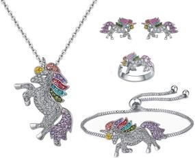 img 4 attached to SHWIN Rainbow Unicorn Necklace - Set of 2 or 4 Unicorn Necklace Bracelet Packs for Girls - Jewelry Unicorn Gifts Set