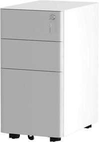 img 4 attached to 🗄️ YITAHOME 3-Drawer Metal Office Filing Cabinet with Keys, Slim Portable File Cabinet, Pre-Built Storage for A4/Letter/Legal, Gray and White Color