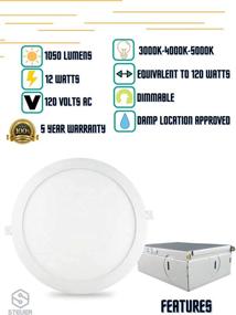 img 3 attached to 💡 Dimmable LED Recessed Lighting 6 inch - 3000K 4000K 5000K 1-Pack Ultra Thin Ceiling Light with Junction Box & 1050 Lumens - Selectable Color Temperature