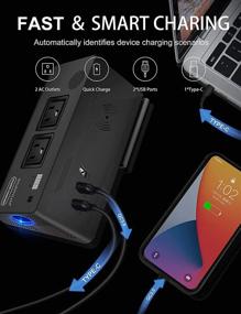 img 1 attached to 🔌 High-Powered 200W Car Power Inverter with Wireless Charging, Dual USB Charging Ports (QC3.0 & 5V 2.4A), Type-C Car Outlet Adapter with Switch, Current LCD Screen, and Cigarette Lighter Socket - DC 12V to 110V AC Converter