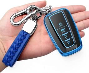 img 4 attached to Compatible With Toyota Key Fob Cover With Keychain Soft TPU 360 Degree Protection Key Case Fit For 2018-2021 Camry RAV4 Highlander Avalon C-HR Prius Corolla GT86 (Only For Keyless Go)-Blue