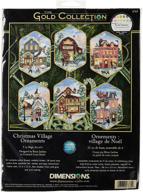 🎄 christmas village counted cross stitch ornament kit, 6 pcs - dimensions gold collection logo
