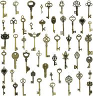 🔑 aokbean 50 pcs vintage skeleton bronze key charms - antique style jewelry making wedding party favors diy pendant (antique bronze) logo