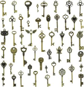 img 4 attached to 🔑 Aokbean 50 pcs Vintage Skeleton Bronze Key Charms - Antique Style Jewelry Making Wedding Party Favors DIY Pendant (Antique Bronze)