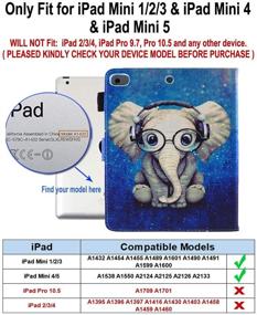 img 2 attached to 🐘 JZCreater Folio Stand Wallet Case for iPad Mini 1/2/3/4/5, Elephant Design - Auto Sleep/Wake, Not Compatible with Mini 6 2021