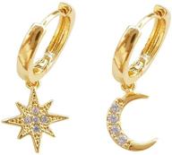 shine bright with crystal star moon hoop earrings: sterling silver star drop earrings for women & teen girls logo