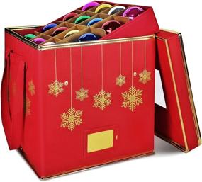 img 4 attached to Christmas Ornament Storage Box with Dividers - Premium, 4-Layer Xmas Containers for 64 Holiday Ornaments - Heavy Duty 600D Oxford Fabric (Red)