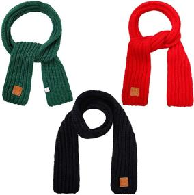 img 1 attached to 🧣 Набор детских вязаных шарфов URATOT: Теплые зимние шарфы для малышей в однотонных цветах для мальчиков и девочек - набор из 3 шт.