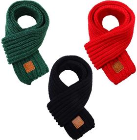 img 4 attached to 🧣 Набор детских вязаных шарфов URATOT: Теплые зимние шарфы для малышей в однотонных цветах для мальчиков и девочек - набор из 3 шт.