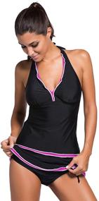 img 3 attached to REKITA Women's Halter Tankini Top and Skort Bottom Set - Stylish Bathing Suits for Ladies