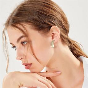 img 3 attached to 🌟 Stunning AOOVOO Hoop Earrings: 14K Gold Plated 925 Sterling Silver Post Leaf Half Round Huggie Style - Hypoallergenic Earrings for Women Girls