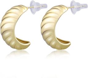 img 4 attached to 🌟 Stunning AOOVOO Hoop Earrings: 14K Gold Plated 925 Sterling Silver Post Leaf Half Round Huggie Style - Hypoallergenic Earrings for Women Girls