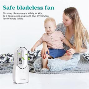 img 3 attached to INMORVEN Bladeless Desk Fan: Quiet Rechargeable Cooling for Bedroom - 🌀 4 Speeds, 5 Colors LED Light, Portable & Decorative - 11.8 Inch