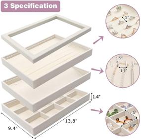 img 3 attached to Mebbay Stackable White Velvet Jewelry Trays Organizer Set: Clear 📿 Lid Storage for Drawer, Earrings, Necklaces, Bracelets, Rings - Set of 4