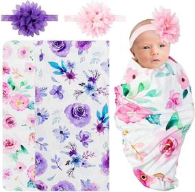 img 3 attached to R HORSE Newborn Baby Swaddle Blankets Headband Sets - 2 Pack of Floral Pattern Receiving Blankets & Headbands for Baby Shower Gifts - Suitable for 0-3 Months