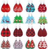 🎅 set of 16 starain faux leather christmas earrings for women and girls - red buffalo plaid dangle earring set for the holidays logo