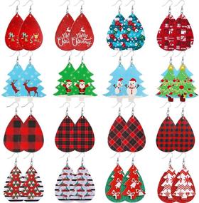 img 4 attached to 🎅 Set of 16 Starain Faux Leather Christmas Earrings for Women and Girls - Red Buffalo Plaid Dangle Earring Set for the Holidays