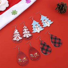 img 1 attached to 🎅 Set of 16 Starain Faux Leather Christmas Earrings for Women and Girls - Red Buffalo Plaid Dangle Earring Set for the Holidays