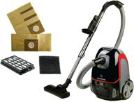 ovente electric lightweight canister vacuum cleaner for hard floor carpet with 3 cleaning tools, easy clean & storage, includes bonus pack of 4 dust bags and 1 filter, black st1600b + acpst16041 логотип