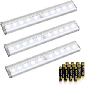 img 4 attached to 🔦 Wireless Motion Sensor Closet Lights, HOKOILN 10-LED Stick-On Night Light Bar, Battery Operated Safelight for Closet Cabinet Wardrobe Stairs, 3-Pack (Includes Batteries)