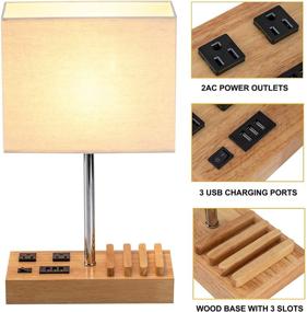 img 2 attached to 🌟 Dreamholder Desk Lamp - USB Table Lamp with 3 USB Charging Ports, 2 AC Outlets, 3 Phone Stands, Natural Wooden Base, and Cream Linen Shade