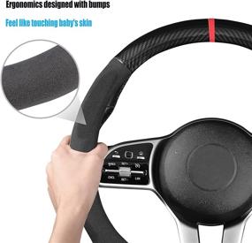 img 3 attached to 🚗 Enhance Your Drive with GOHI YANDA Carbon Fiber Suede Steering Wheel Cover - Anti-Slip Leather for Auto, Universal Fit - 15 Inch - Interior Accessories for Automotive Décor