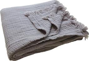 img 4 attached to 🌿 Premium 100% Organic Muslin Cotton Throw Blanket: Luxuriously Cozy, Lightweight, All-Season Comfort for Couch, Sofa, Bed - 55"x60" Light Grey