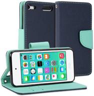 🌿 gmyle wallet case classic - ipod touch 6th generation - navy blue & mint green slim stand pu leather cover logo