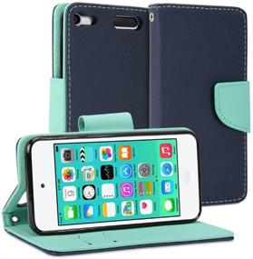 img 4 attached to 🌿 GMYLE Wallet Case Classic - iPod Touch 6th Generation - Navy Blue & Mint Green Slim Stand PU Leather Cover