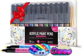 img 4 attached to 🎨 24 Refillable Acrylic Paint Pens with Spare Nibs - 12 Vibrant Colours - Thin and Medium Tips - Ideal for Wood, Ceramic, Metal, Canvas, Rock, Fabric Painting and DIY Crafts