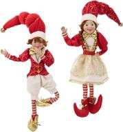 arcci 26.5 inch christmas elves - set of 2 red and white posable elf figures for xmas home decoration, holiday party - white & red logo