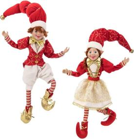 img 2 attached to ARCCI 26.5 Inch Christmas Elves - Set of 2 Red and White Posable Elf Figures for Xmas Home Decoration, Holiday Party - White & Red