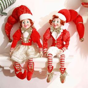 img 1 attached to ARCCI 26.5 Inch Christmas Elves - Set of 2 Red and White Posable Elf Figures for Xmas Home Decoration, Holiday Party - White & Red