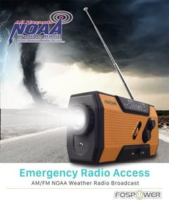 img 2 attached to FosPower A1: 2000mAh NOAA аварийное погодное радио - портативный банк питания с солнечной зарядкой, механическим кручением, работающий от батареи, SOS-тревогой, AM/FM и светодиодным фонариком для аварийных ситуаций на открытом воздухе.