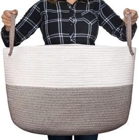 img 4 attached to 🧺 Premium Little XXXL Nursery Storage Basket: Durable Cotton Rope Hamper for Laundry, Toys, and More – Off White/Beige, 22 x 22 x 14 – Organize in Style!