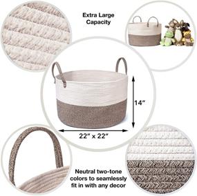 img 1 attached to 🧺 Premium Little XXXL Nursery Storage Basket: Durable Cotton Rope Hamper for Laundry, Toys, and More – Off White/Beige, 22 x 22 x 14 – Organize in Style!